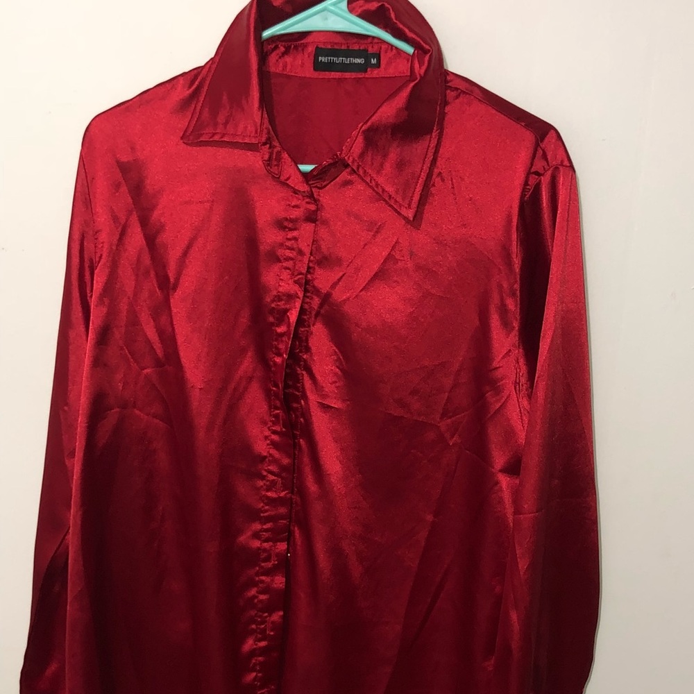red silk button up